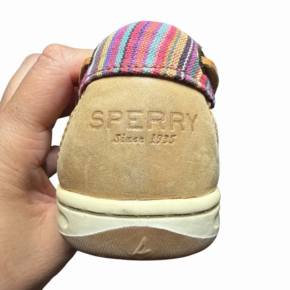 Sperry Top-Sider Firefish Caribbean Stripe Boat Shoes Tan Leather 9M Nautical